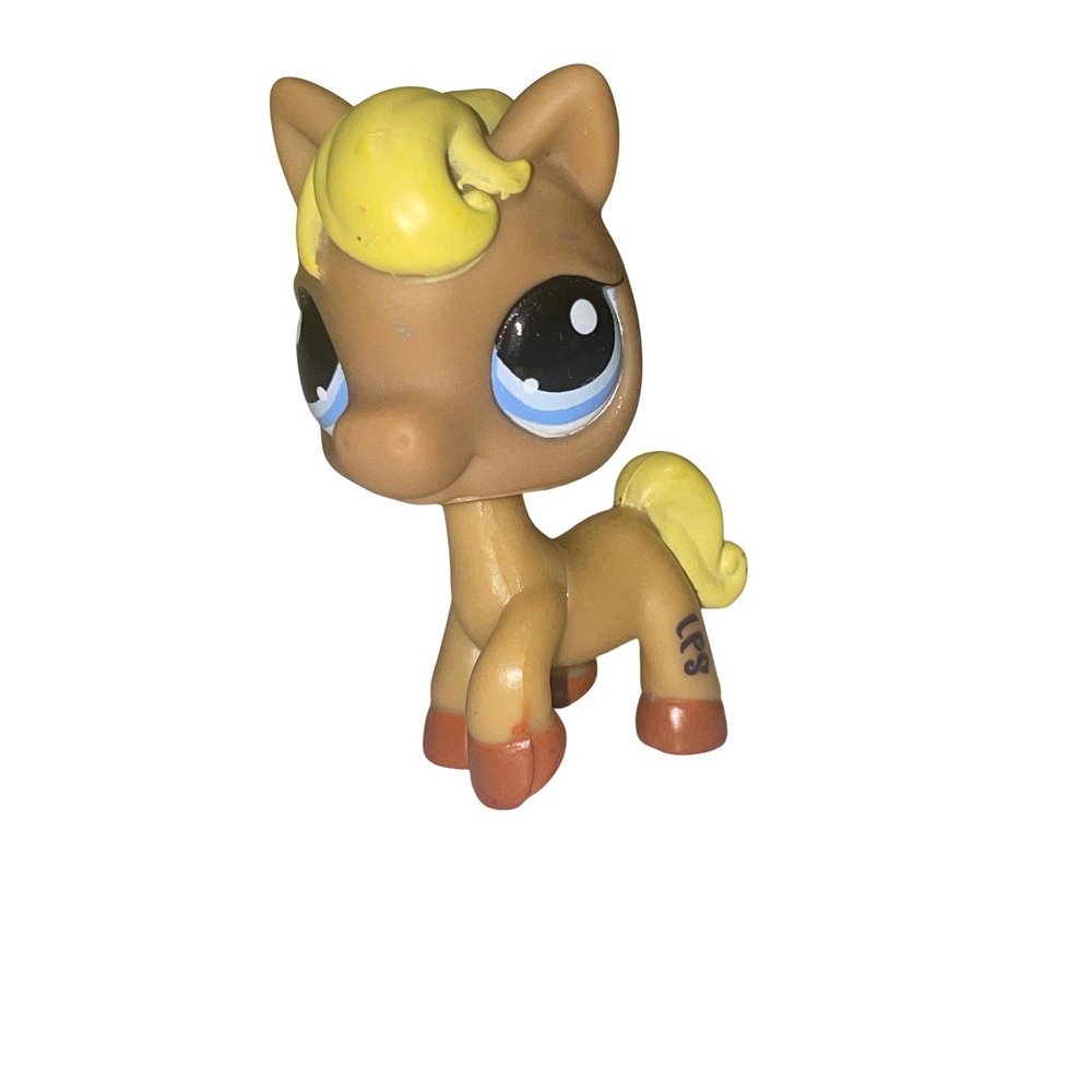 Littlest Pet Shop LPS Tan Brown Palomino Pony Horse Blue Eyes Yellow Mane Hasbro